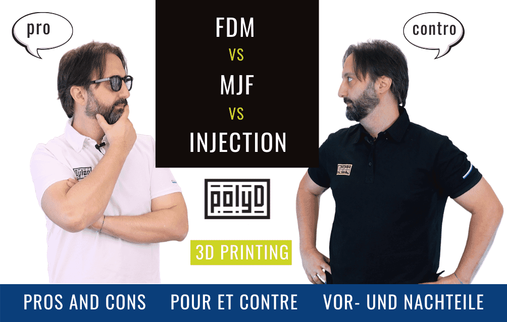 PolyD 3 techniques d'impression 3D: FDM, MJF et Injection