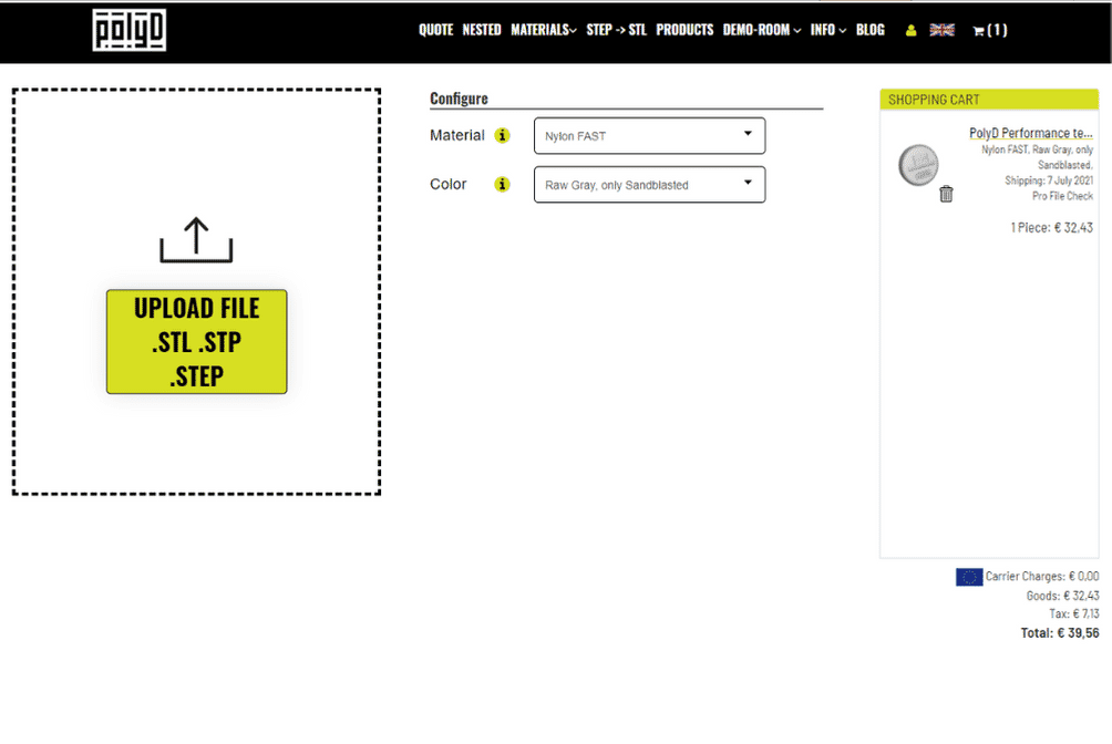 PolyD: loading the order into the shopping cart